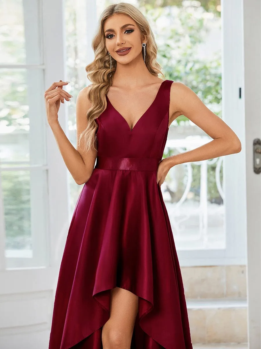 Simple Satin High-Low Sleeveless Prom Dress