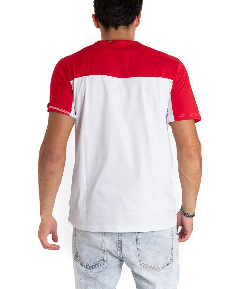 T-Shirt Uomo Girocollo Righe Bicolore Rossa Bianca Stampa Casual GIOSAL TS2656A