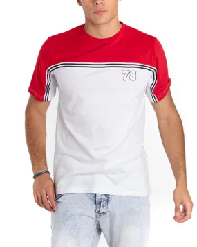 T-Shirt Uomo Girocollo Righe Bicolore Rossa Bianca Stampa Casual GIOSAL TS2656A