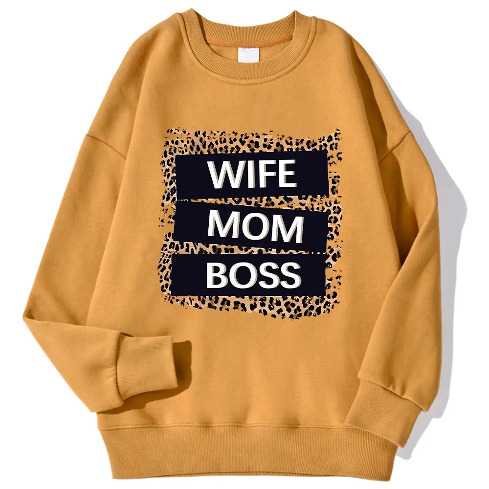 Wife Mom Boss Leopard Print Hoodie: Cozy Crewneck for Autumn & Winter