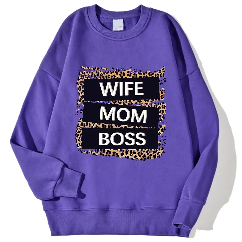 Wife Mom Boss Leopard Print Hoodie: Cozy Crewneck for Autumn & Winter