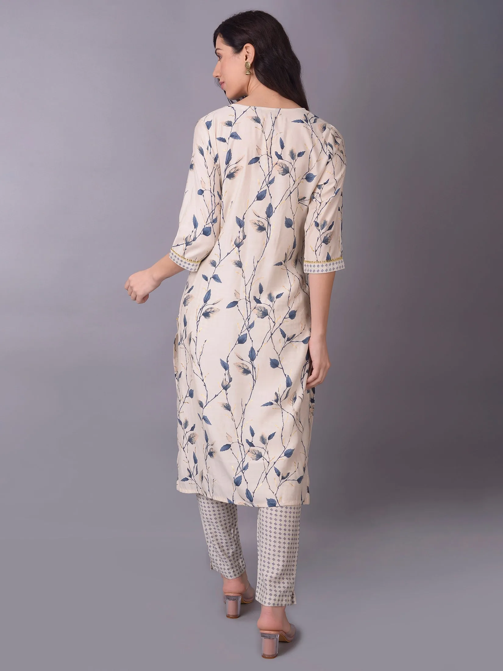 Winter Wear - Women Off White Floral Printed Kurta Trouser Dupatta